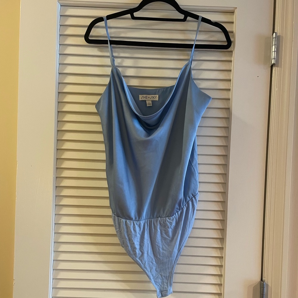 She + sky satin cowl neck body suit